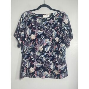 ST. JOHN COLLECTION Silk Short Sleeve Blouse Large Multicolor Designer Career